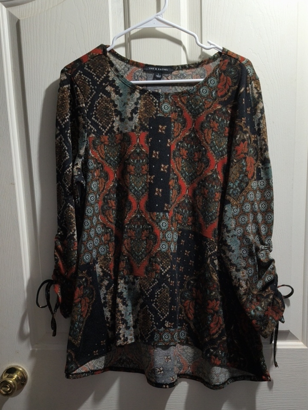 Zac & Rachel Multi-Color Paisley Patchwork Long-Sleeve Tunic
